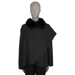 LORO PIANA charcoal grey cashmere FUR TRIM KNIT Cape Jacket M