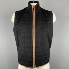 LORO PIANA Chest Size L Black Quilted Cashmere Taupe Suede Trim Vest