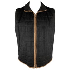 LORO PIANA Chest Size L Black Quilted Cashmere Taupe Suede Trim Vest