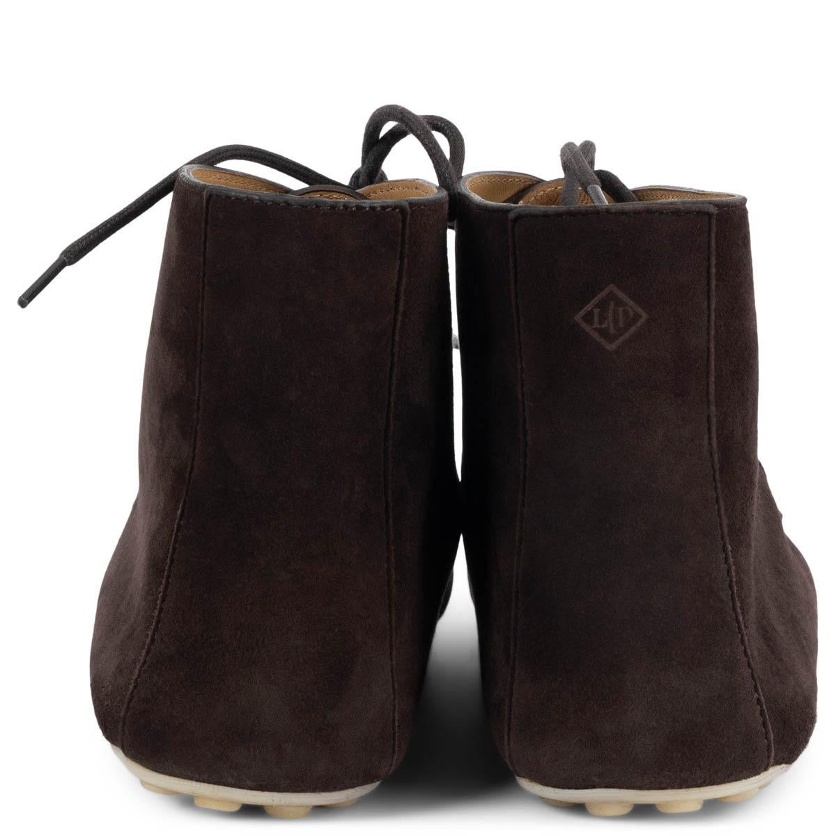 LORO PIANA daim marron chocolat DOT SOLELE LACE-UP ANKLE Boots Shoes 37.5 Excellent état - En vente à Zürich, CH