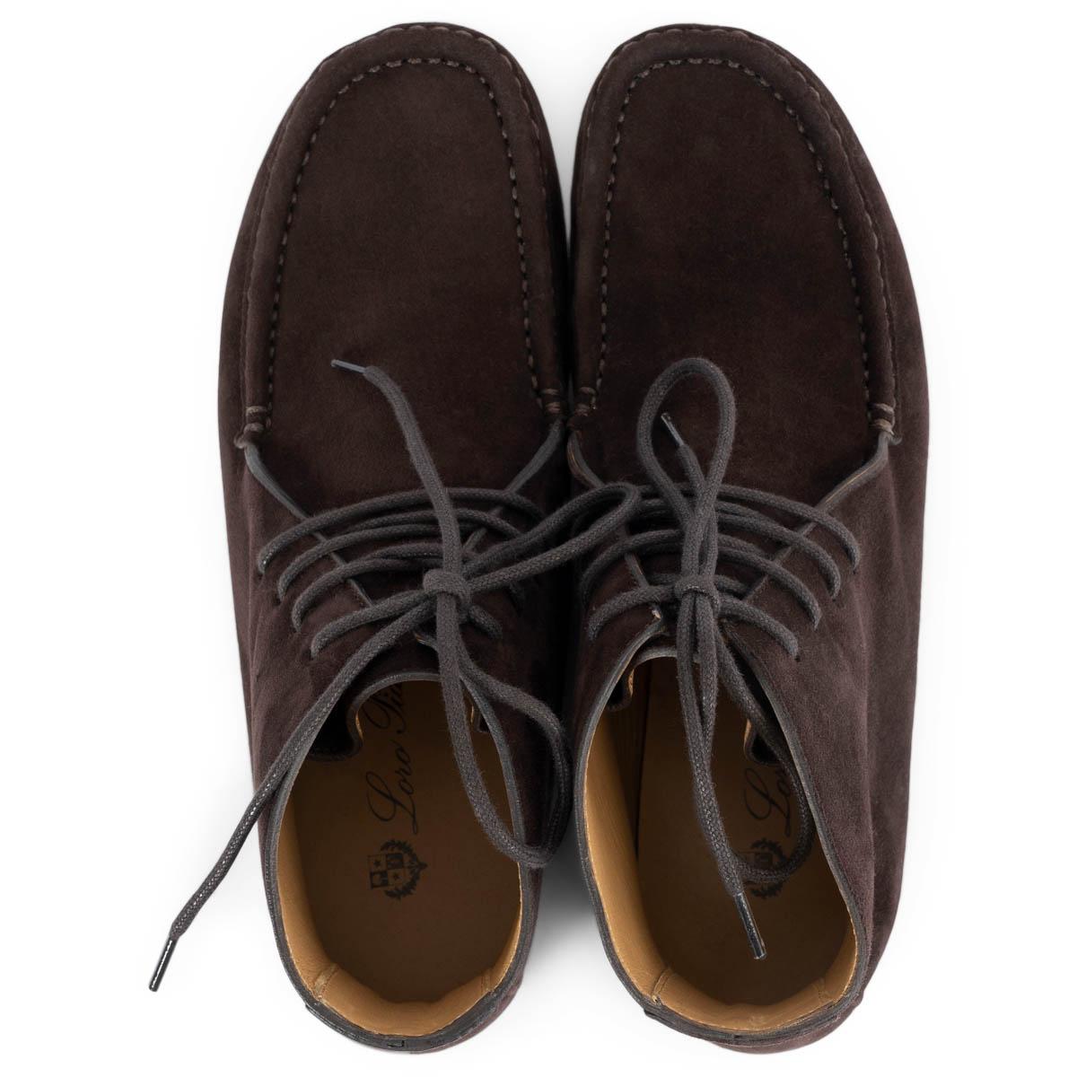 LORO PIANA daim marron chocolat DOT SOLELE LACE-UP ANKLE Boots Shoes 37.5 Pour femmes en vente