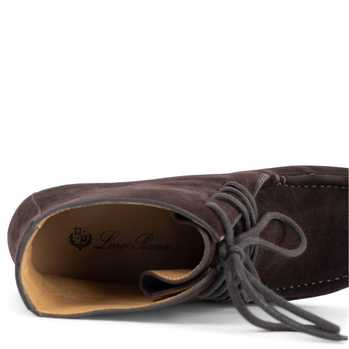 LORO PIANA daim marron chocolat DOT SOLELE LACE-UP ANKLE Boots Shoes 37.5 en vente 1