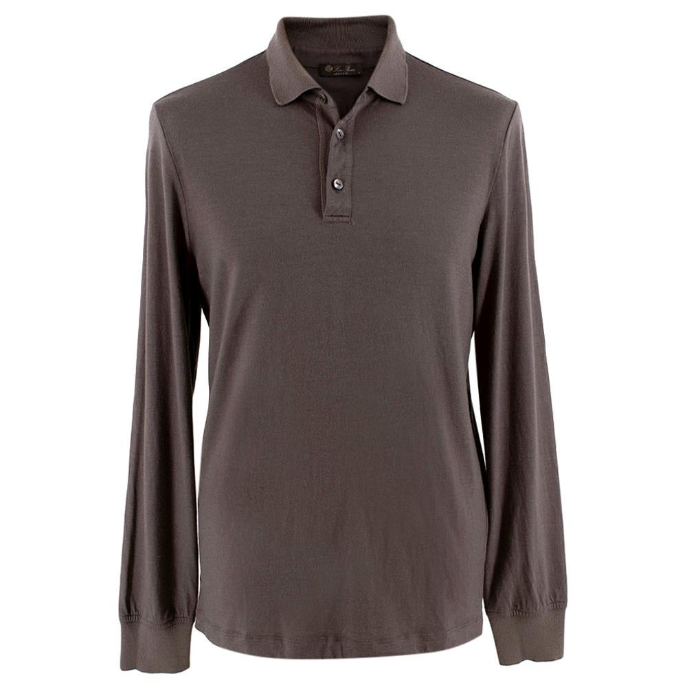 Loro Piana Chocolate Cashmere Knit Polo - Size L For Sale