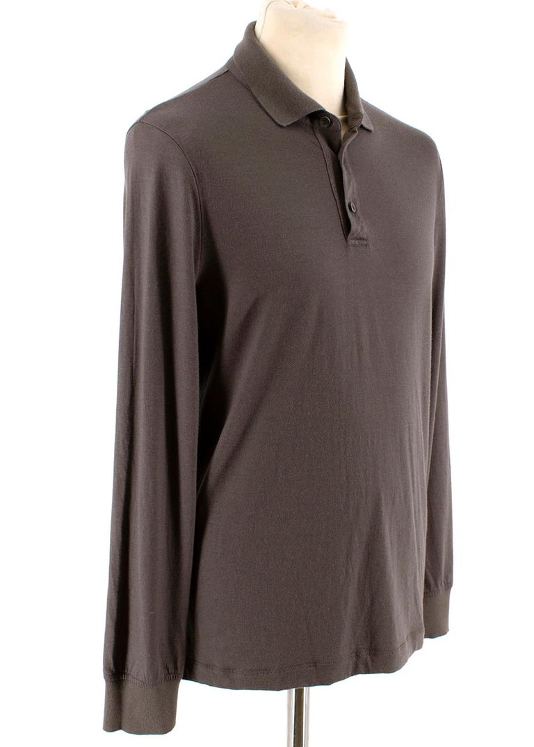 Loro Piana Chocolate Cashmere Knit Polo - Size L For Sale at 1stDibs