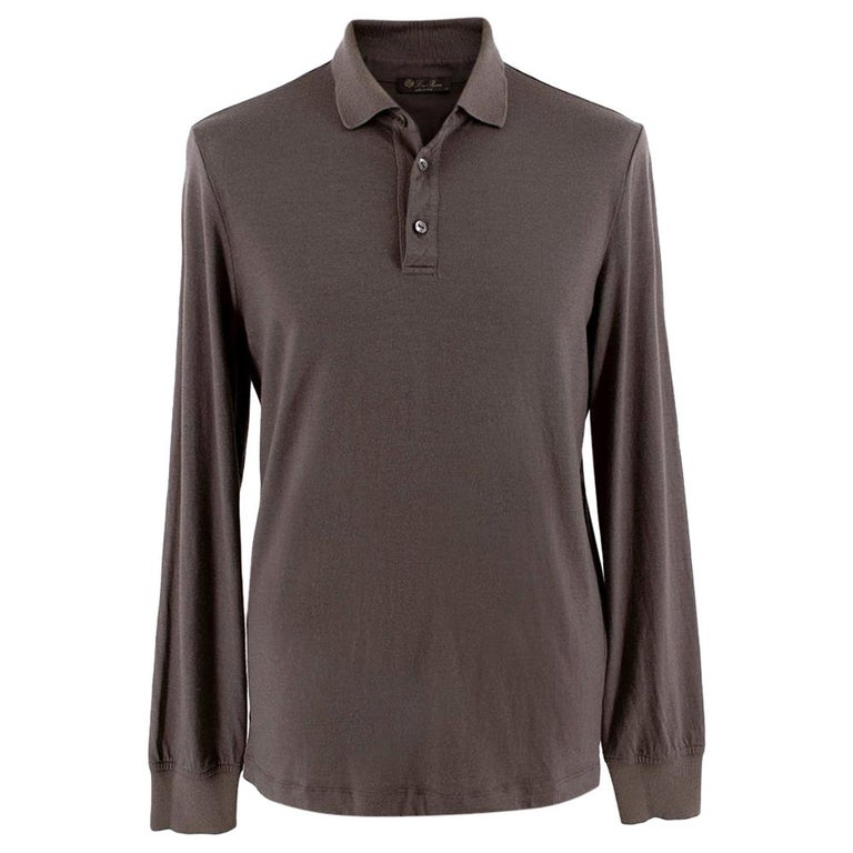 Loro Piana Chocolate Cashmere Knit Polo - Size L For Sale at 1stDibs