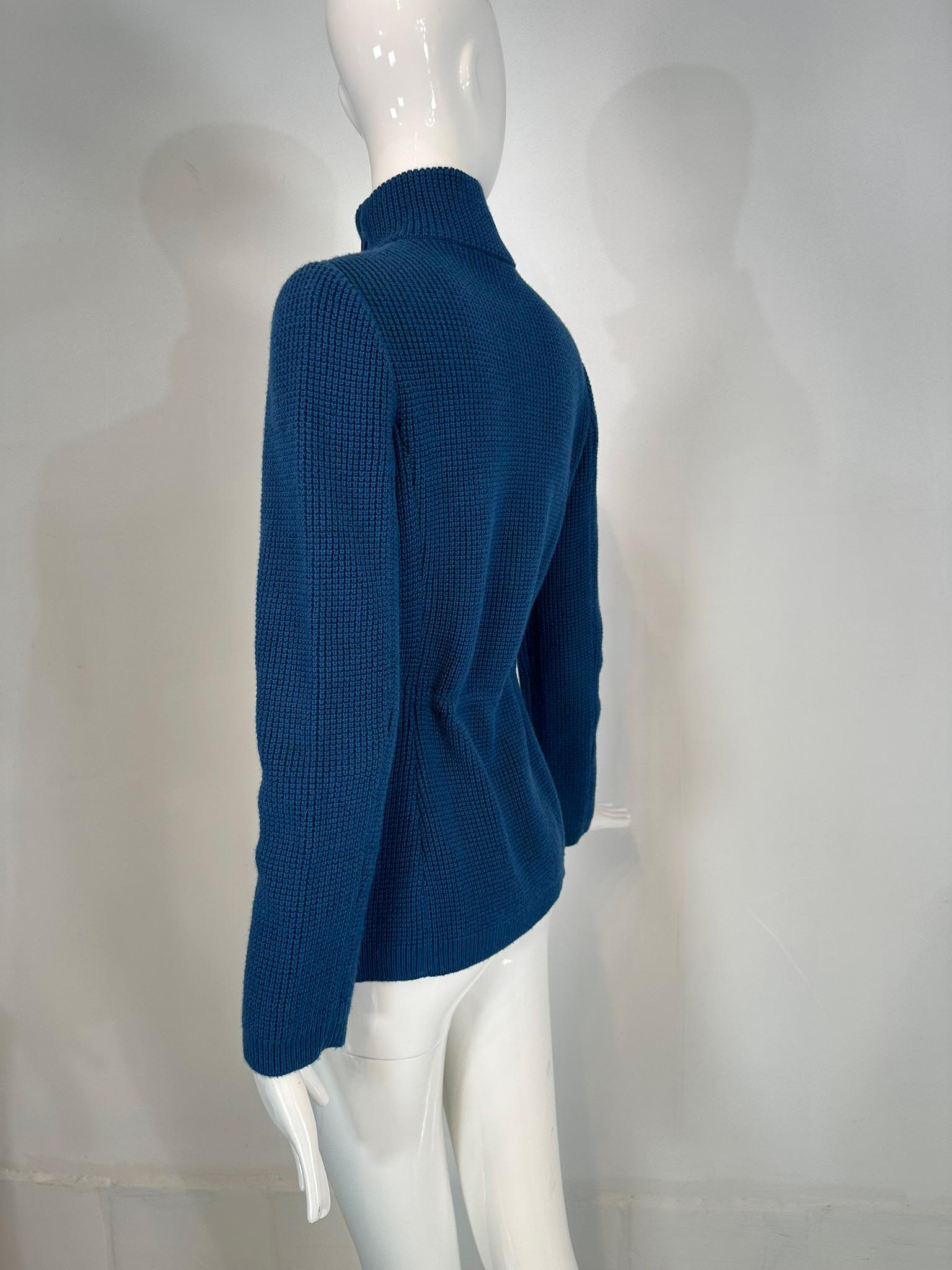 Loro Piana Chunky Knit Marine Blue Cashmere Linen Silk Cardigan Sweater 40 6