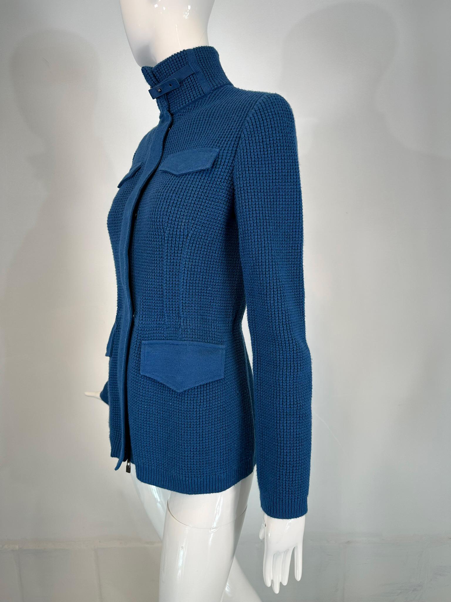 Loro Piana Chunky Knit Marine Blue Cashmere Linen Silk Cardigan Sweater 40 8