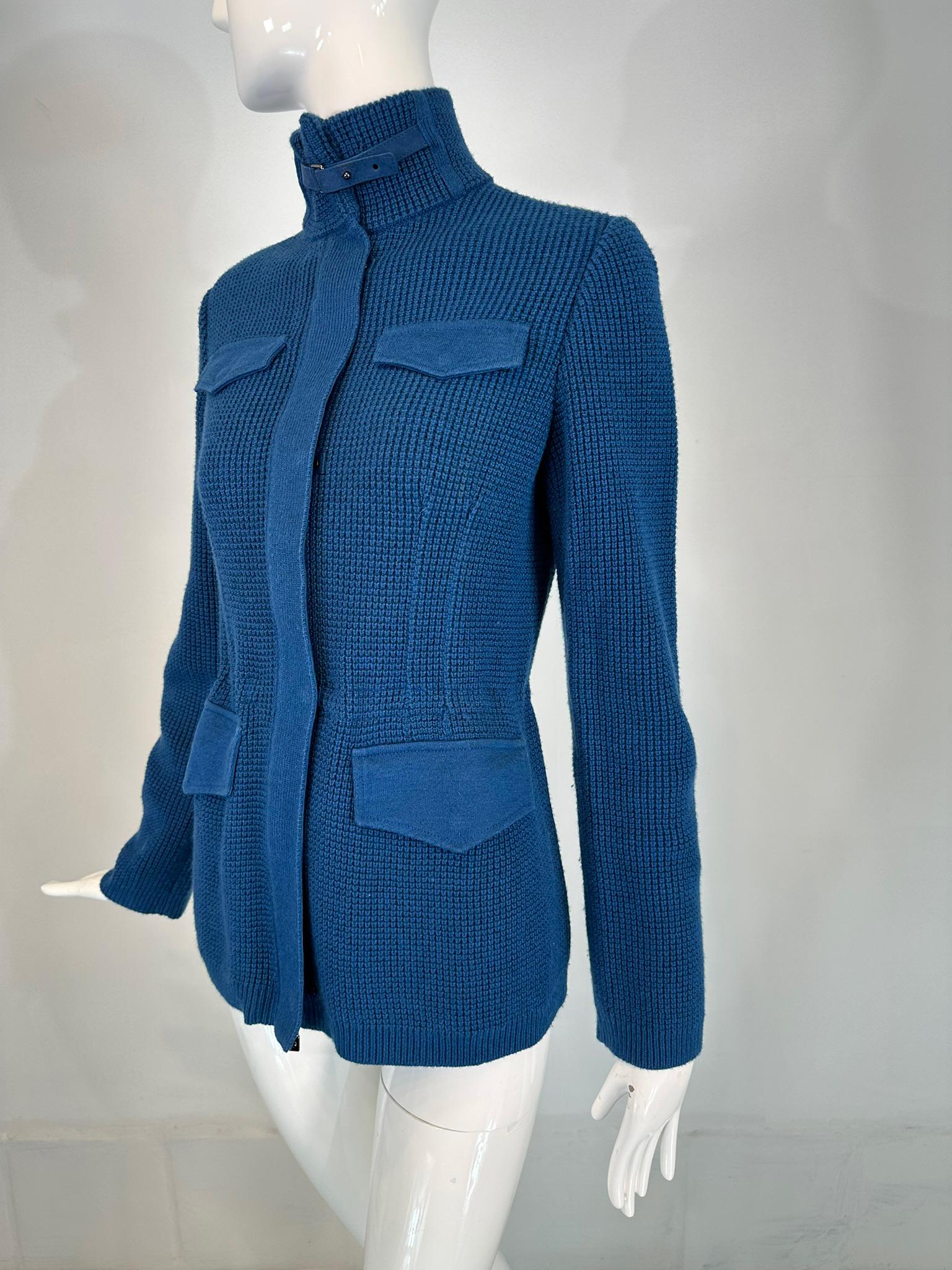 Loro Piana Chunky Knit Marine Blue Cashmere Linen Silk Cardigan Sweater 40 9