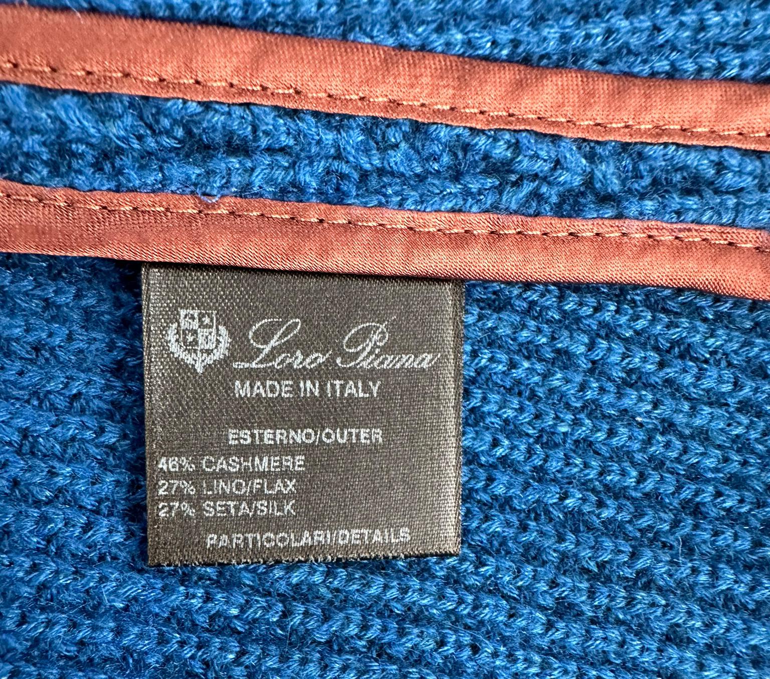 Loro Piana Chunky Knit Marine Blue Cashmere Linen Silk Cardigan Sweater 40 11