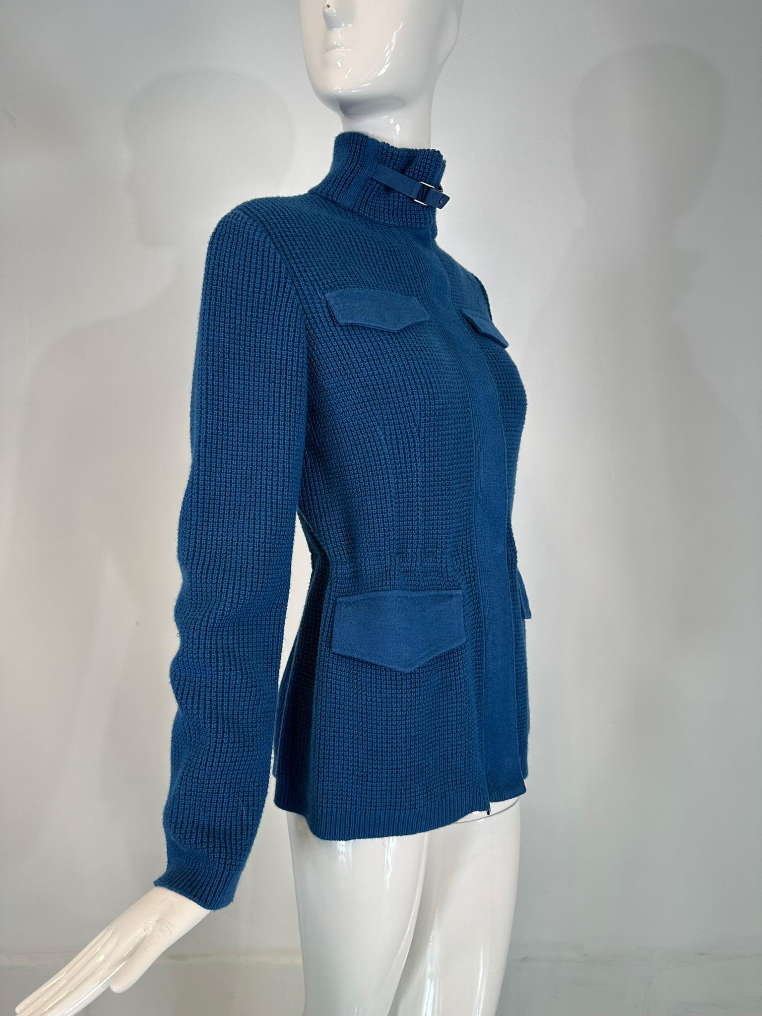 Loro Piana Chunky Knit Marine Blue Cashmere Linen Silk Cardigan Sweater 40 In Good Condition In West Palm Beach, FL