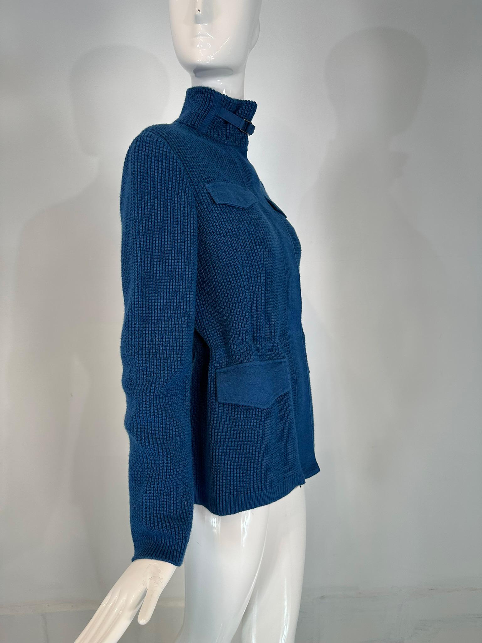 Women's Loro Piana Chunky Knit Marine Blue Cashmere Linen Silk Cardigan Sweater 40