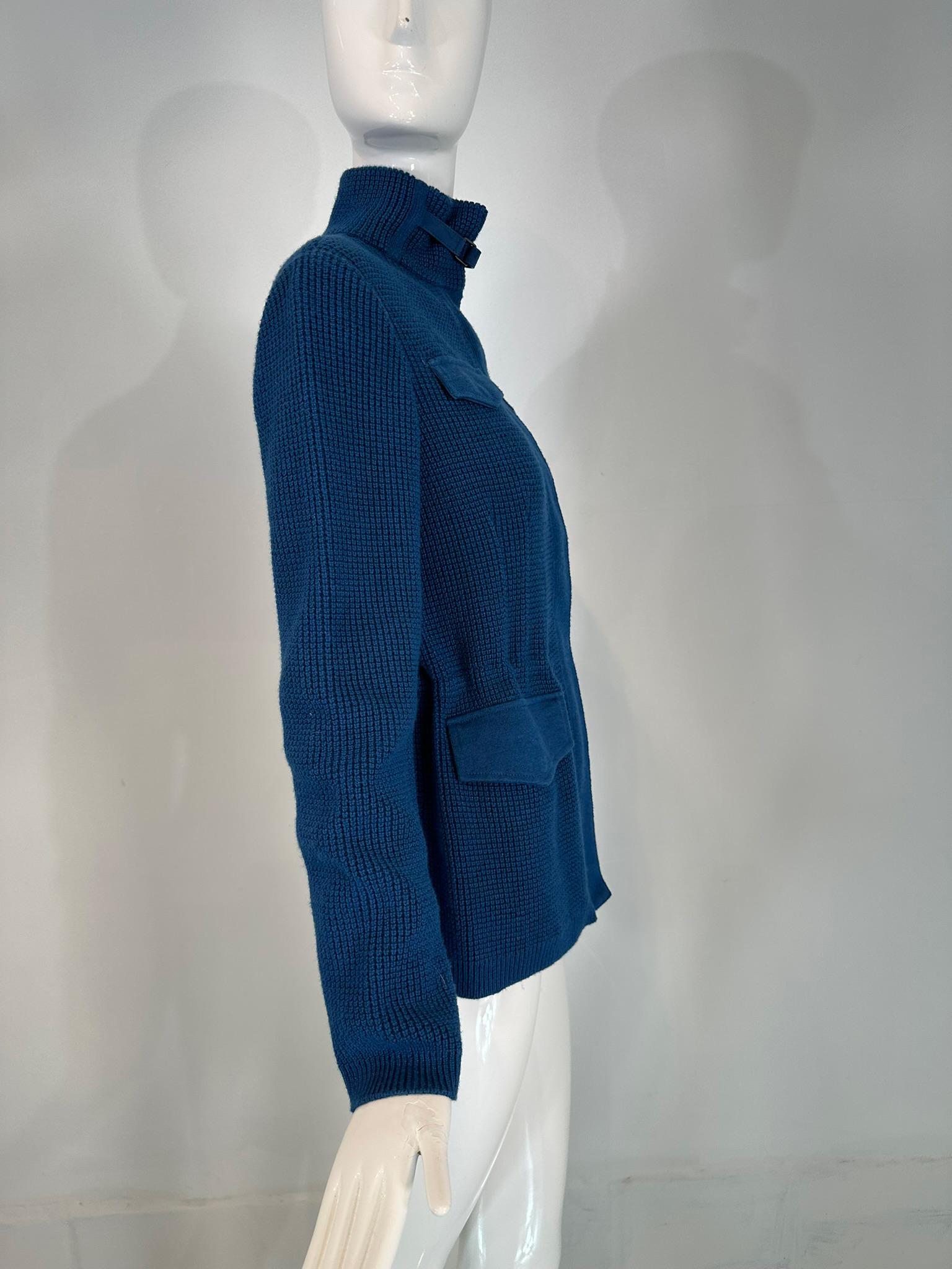 Loro Piana Chunky Knit Marine Blue Cashmere Linen Silk Cardigan Sweater 40 1