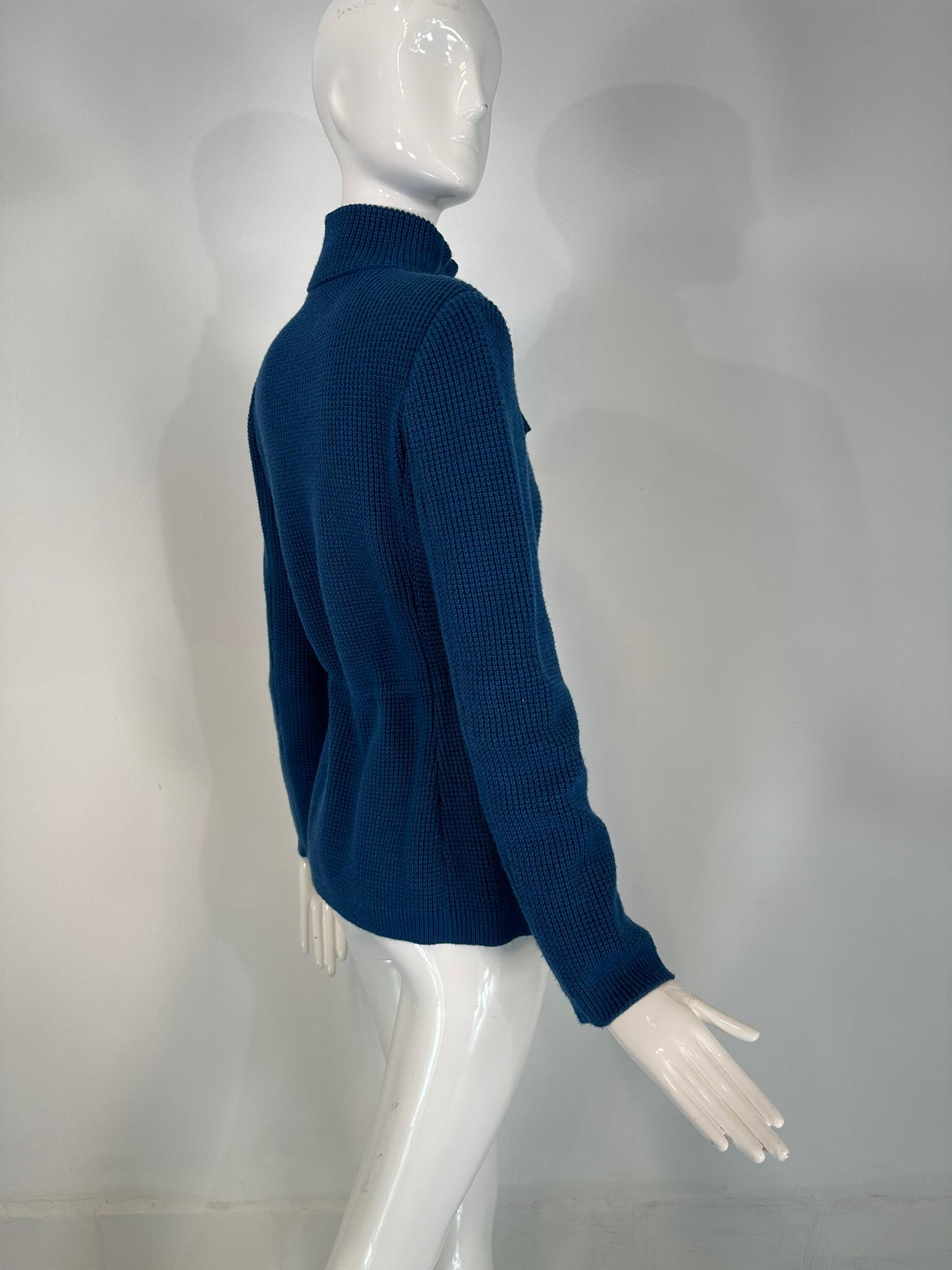 Loro Piana Chunky Knit Marine Blue Cashmere Linen Silk Cardigan Sweater 40 2