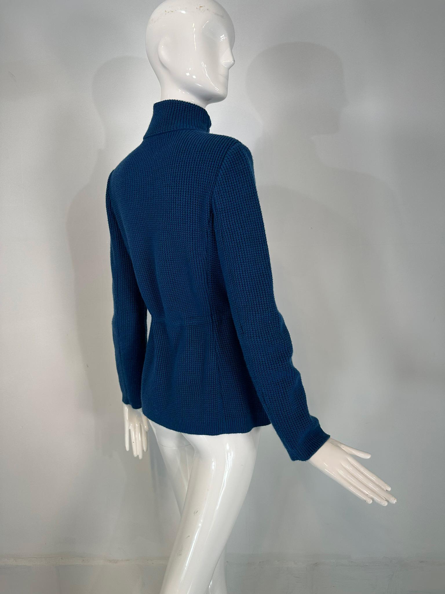 Loro Piana Chunky Knit Marine Blue Cashmere Linen Silk Cardigan Sweater 40 3