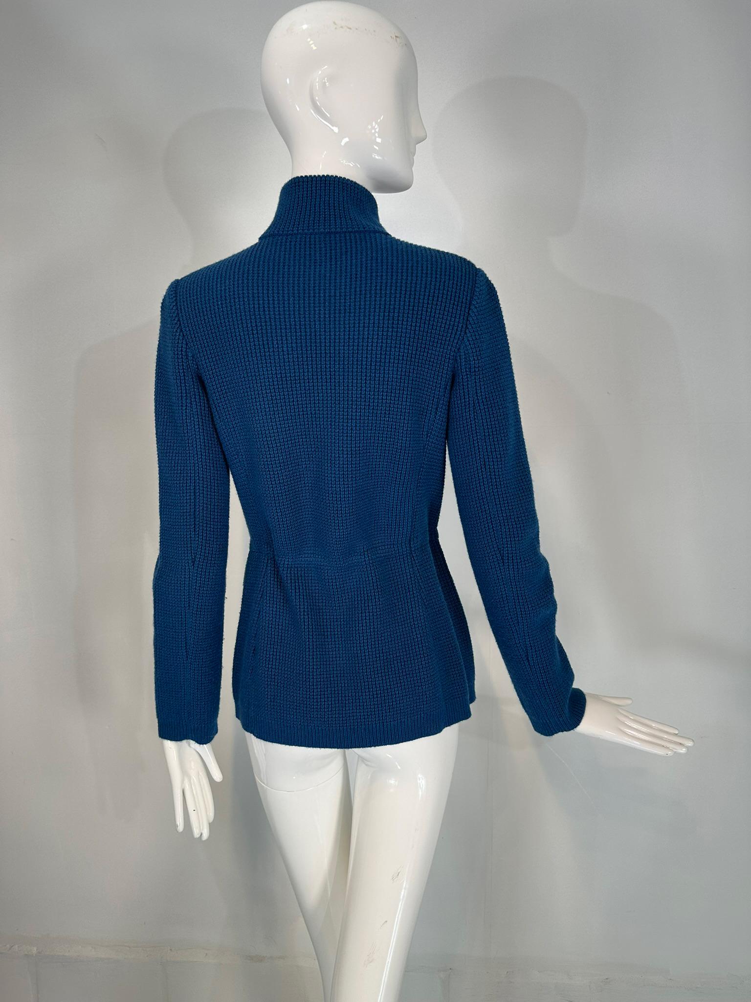 Loro Piana Chunky Knit Marine Blue Cashmere Linen Silk Cardigan Sweater 40 4