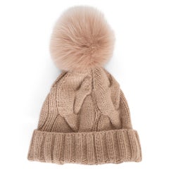 LORO PIANA Cinnamon Roll pink cashmere FUR POMPOM Beanie Hat OS