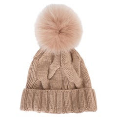 LORO PIANA Cinnamon Roll pink cashmere FUR POMPOM Beanie Hat OS