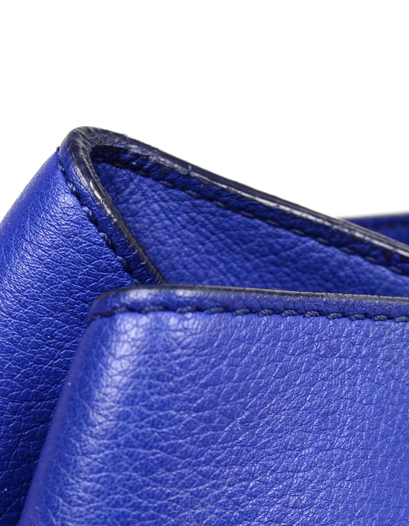 Loro Piana Cobalt Blue Leather Globe Bandouliere Crossbody Bag In Excellent Condition In New York, NY
