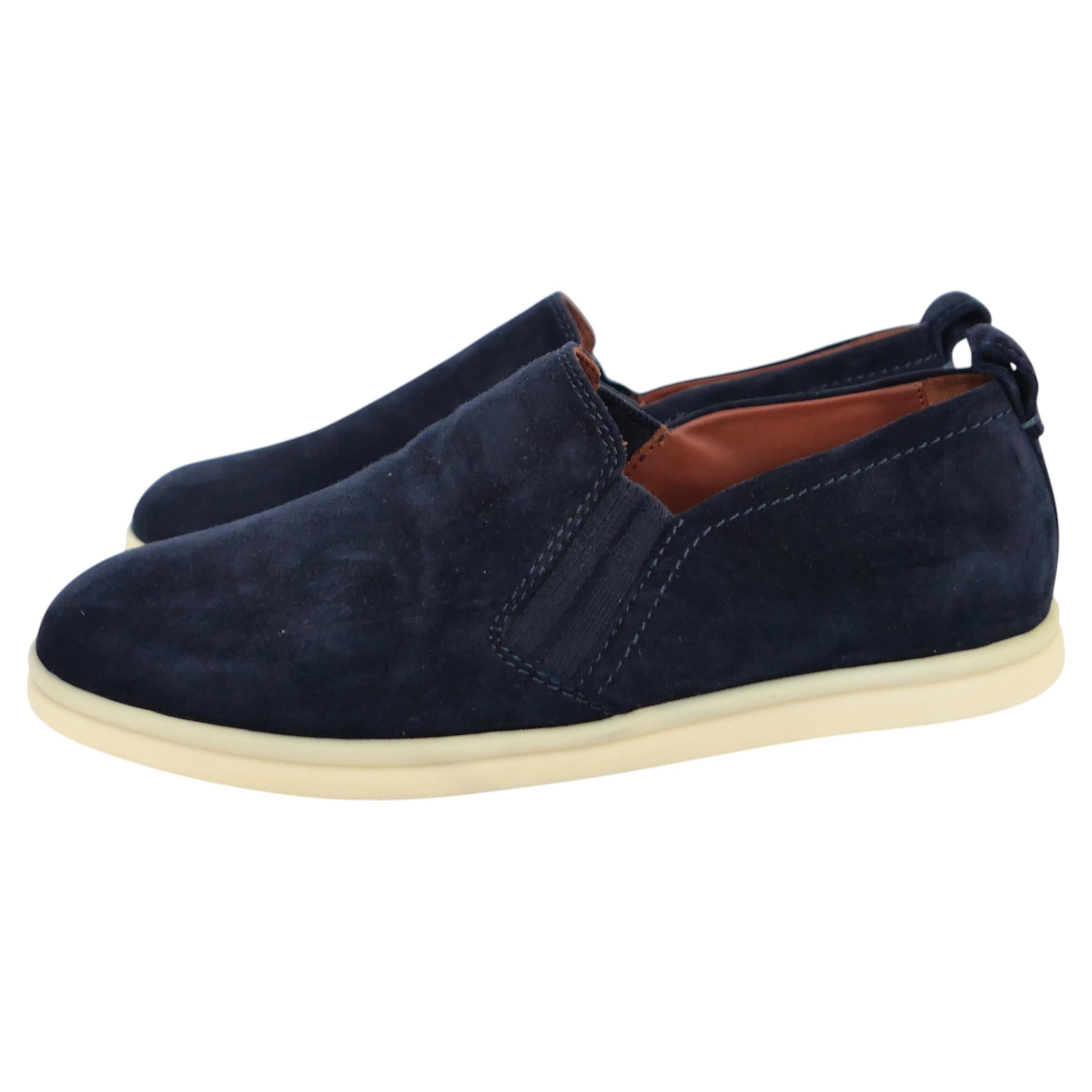 Loro Piana Women's Cocoon Walk Loafers Navy Blue Suede Size 38/UK5
