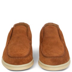 LORO PIANA cognac brown suede OPEN WALK Loafers Shoes 37