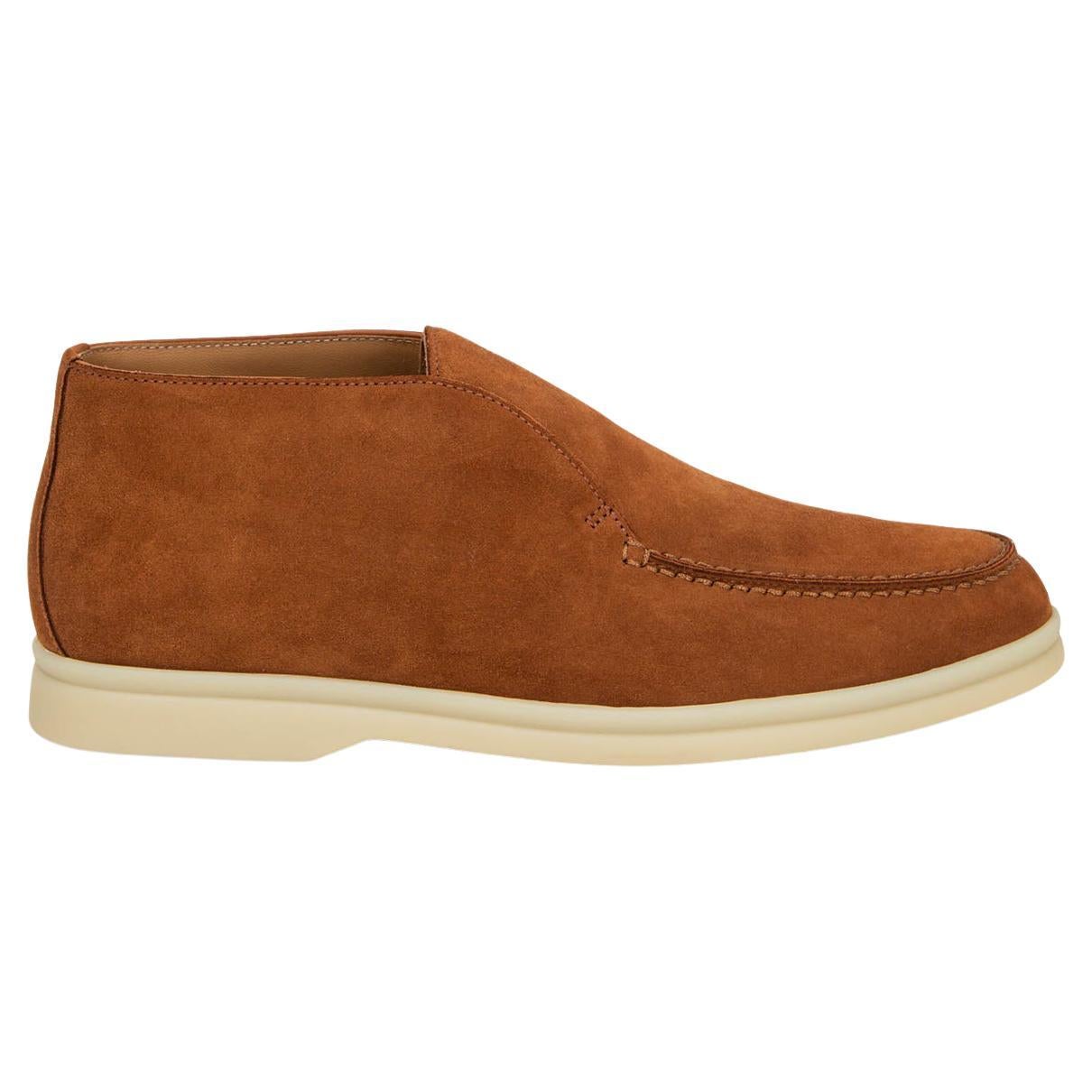 LORO PIANA cognac brown suede OPEN WALK Loafers Shoes 37