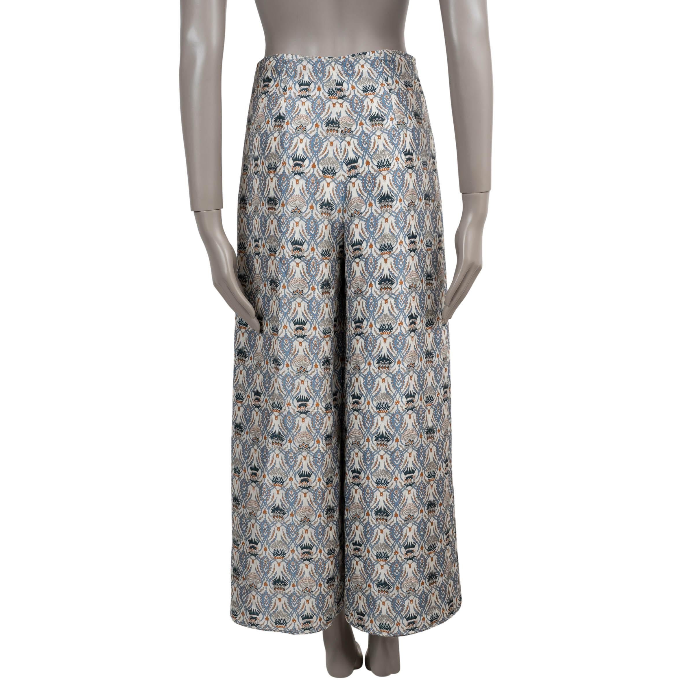 White LORO PIANA cream & blue silk 2025 MAYNARD SHANTUNG CROPPED Pants 40 S For Sale