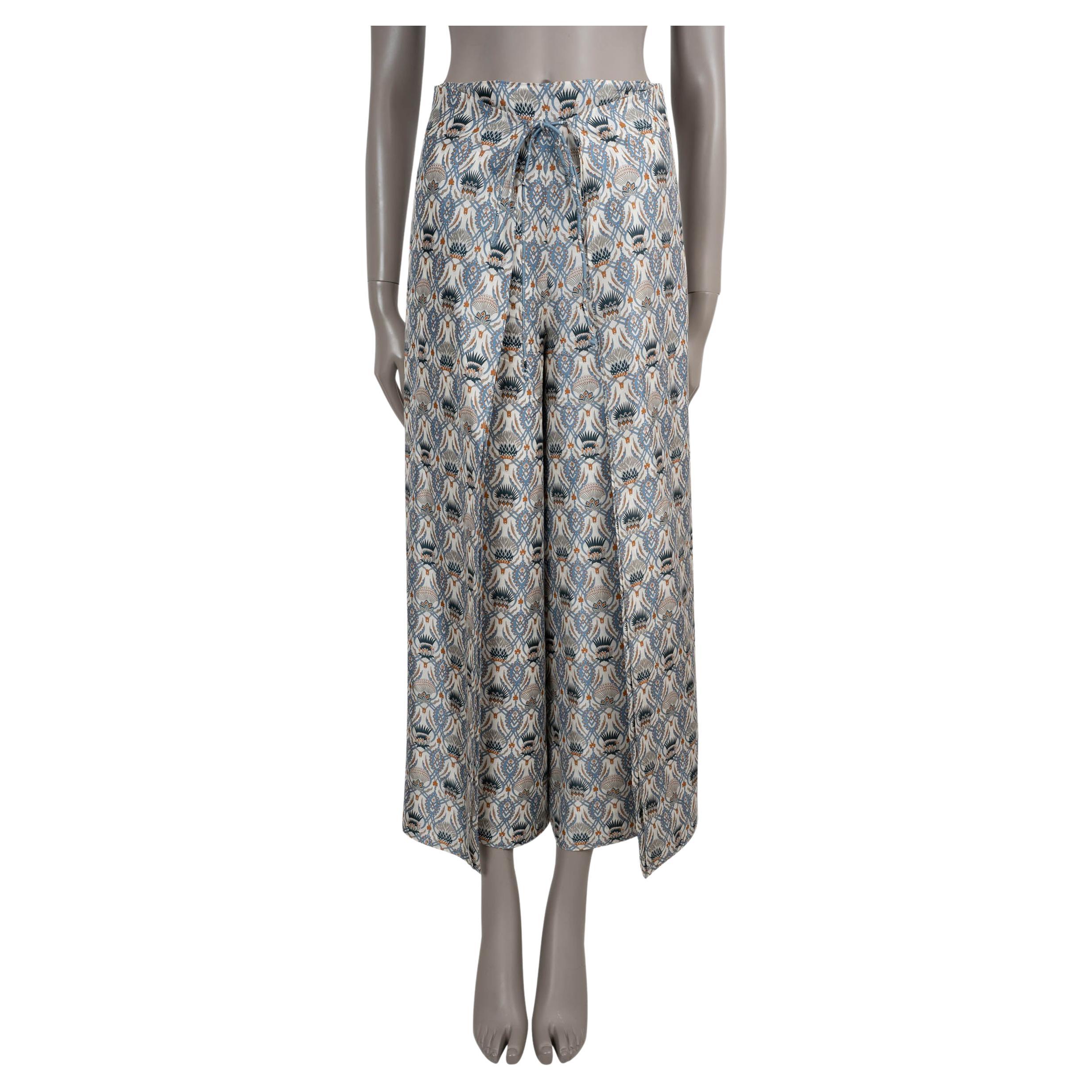 LORO PIANA cream & blue silk 2025 MAYNARD SHANTUNG CROPPED Pants 40 S For Sale