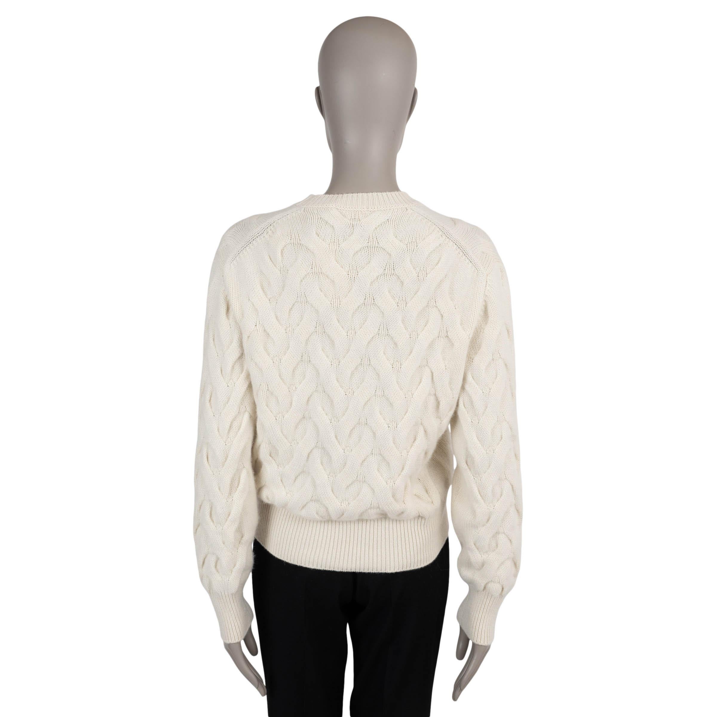 Beige LORO PIANA cream cashmere 2024 CABLE KNIT Crewneck Sweater 38 XS For Sale