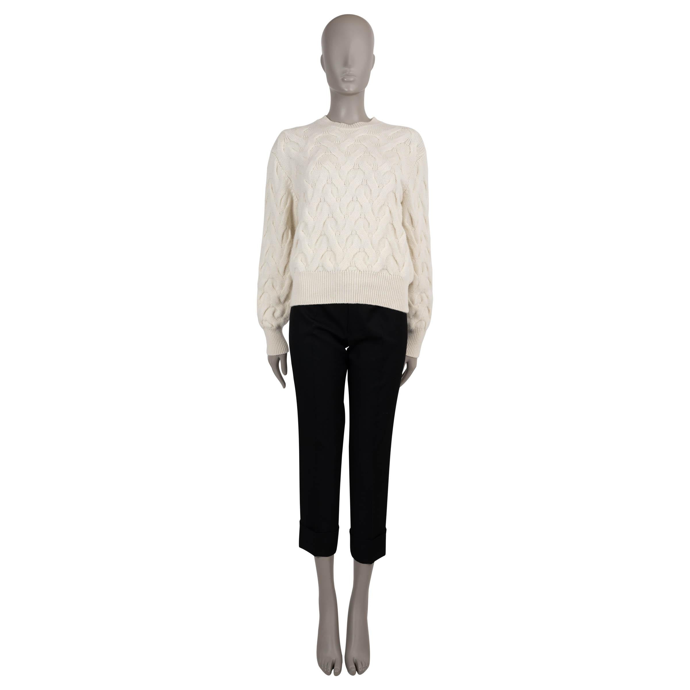 LORO PIANA cream cashmere 2024 CABLE KNIT Crewneck Sweater 38 XS In Excellent Condition For Sale In Zürich, CH