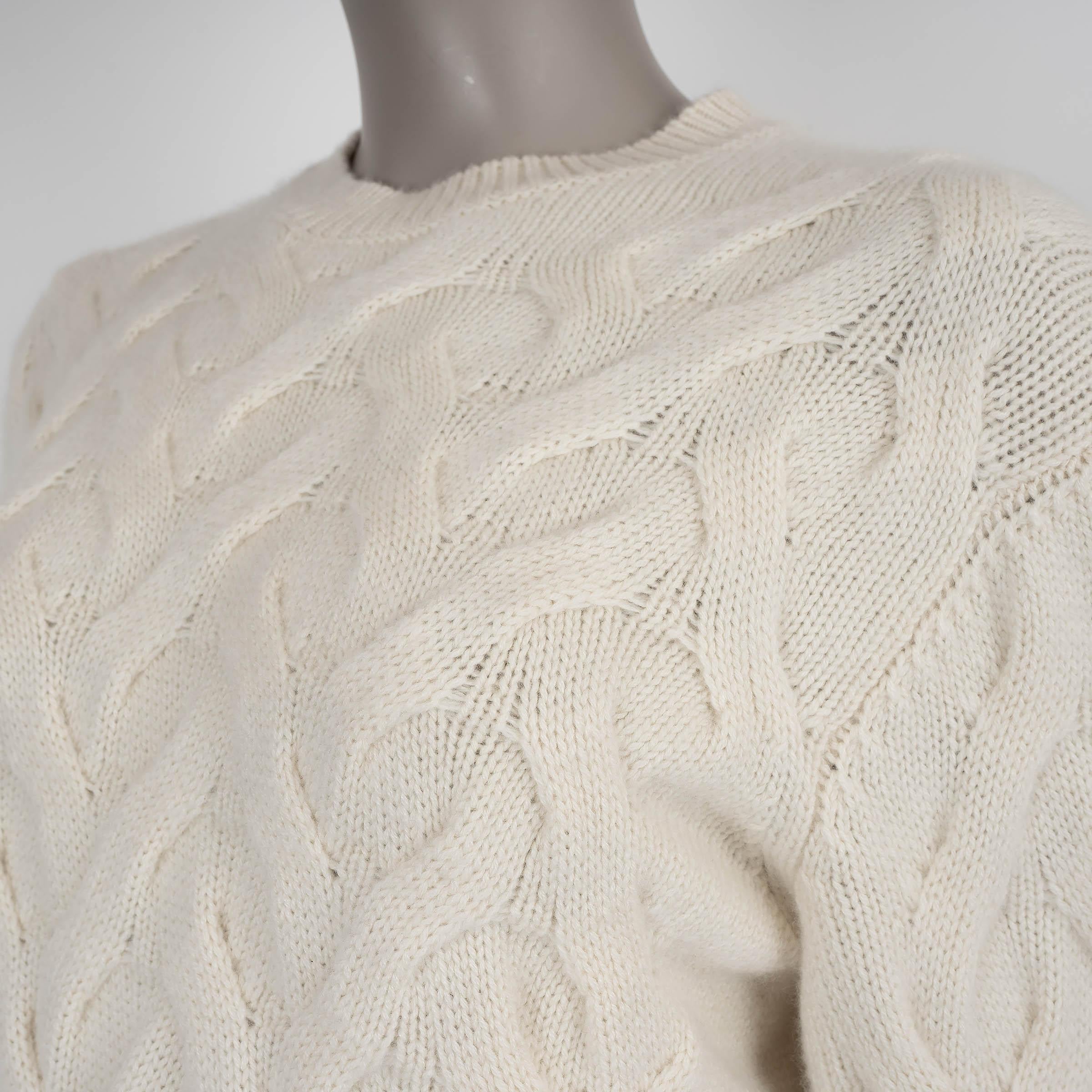 Women's LORO PIANA cream cashmere 2024 CABLE KNIT Crewneck Sweater 38 XS For Sale
