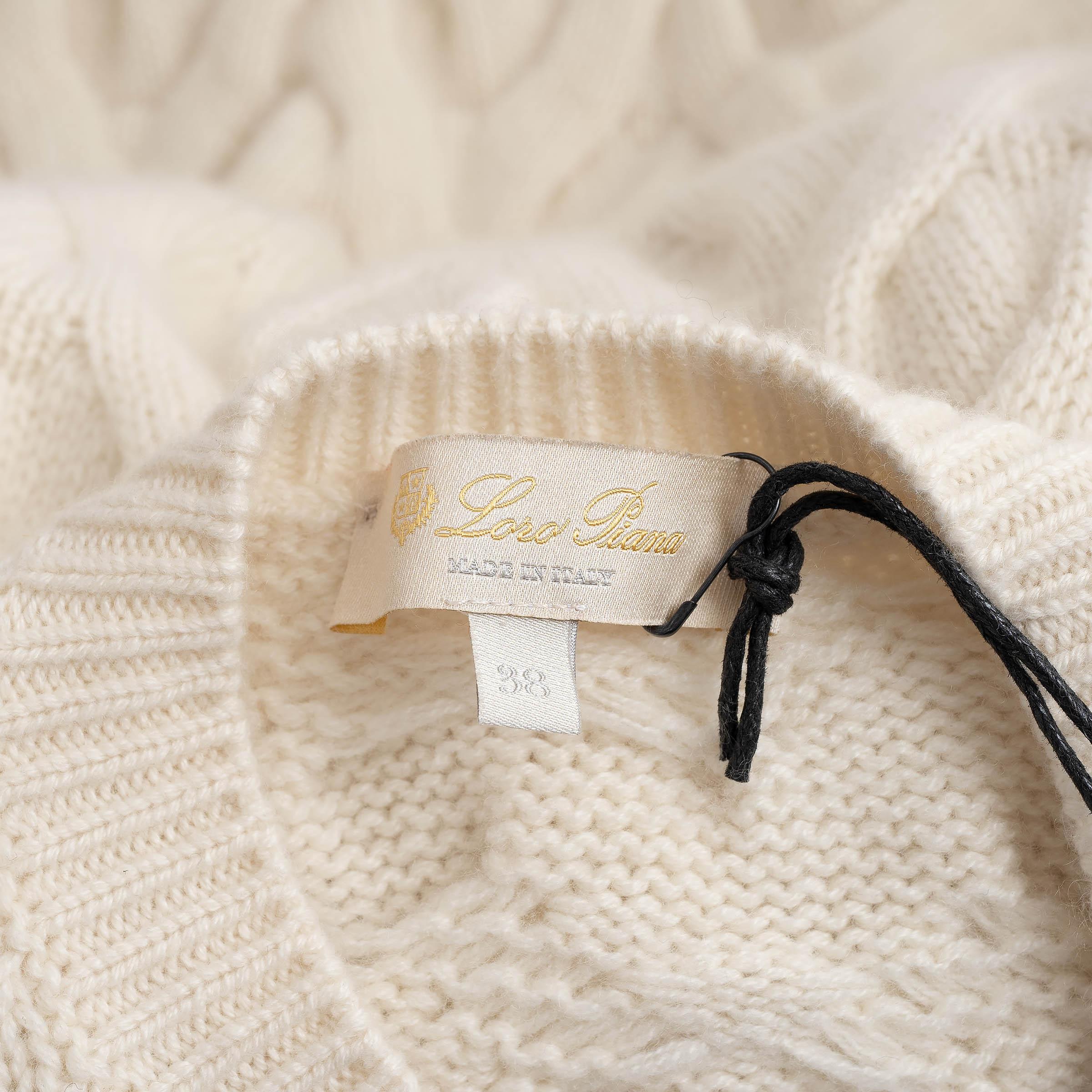 LORO PIANA cream cashmere 2024 CABLE KNIT Crewneck Sweater 38 XS For Sale 1