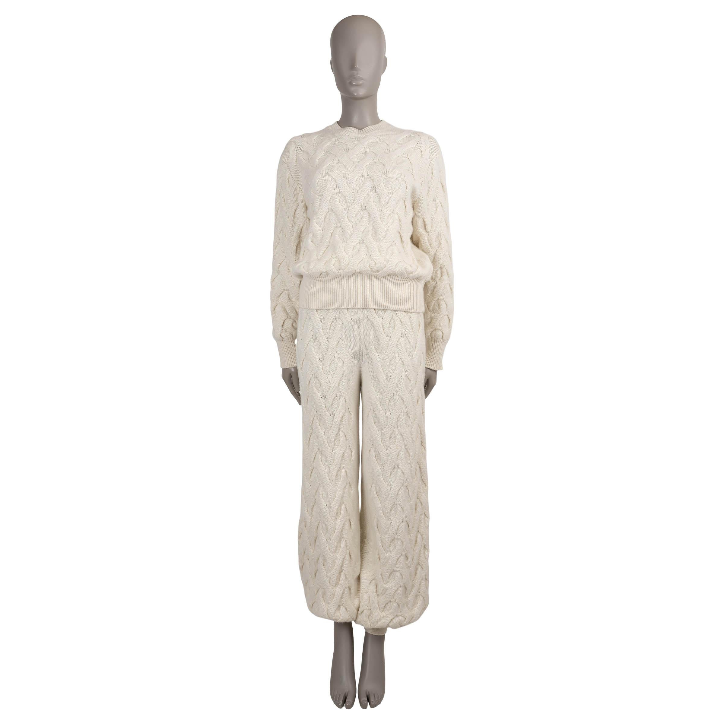 LORO PIANA cream cashmere 2024 CABLE KNIT Crewneck Sweater 38 XS For Sale 2