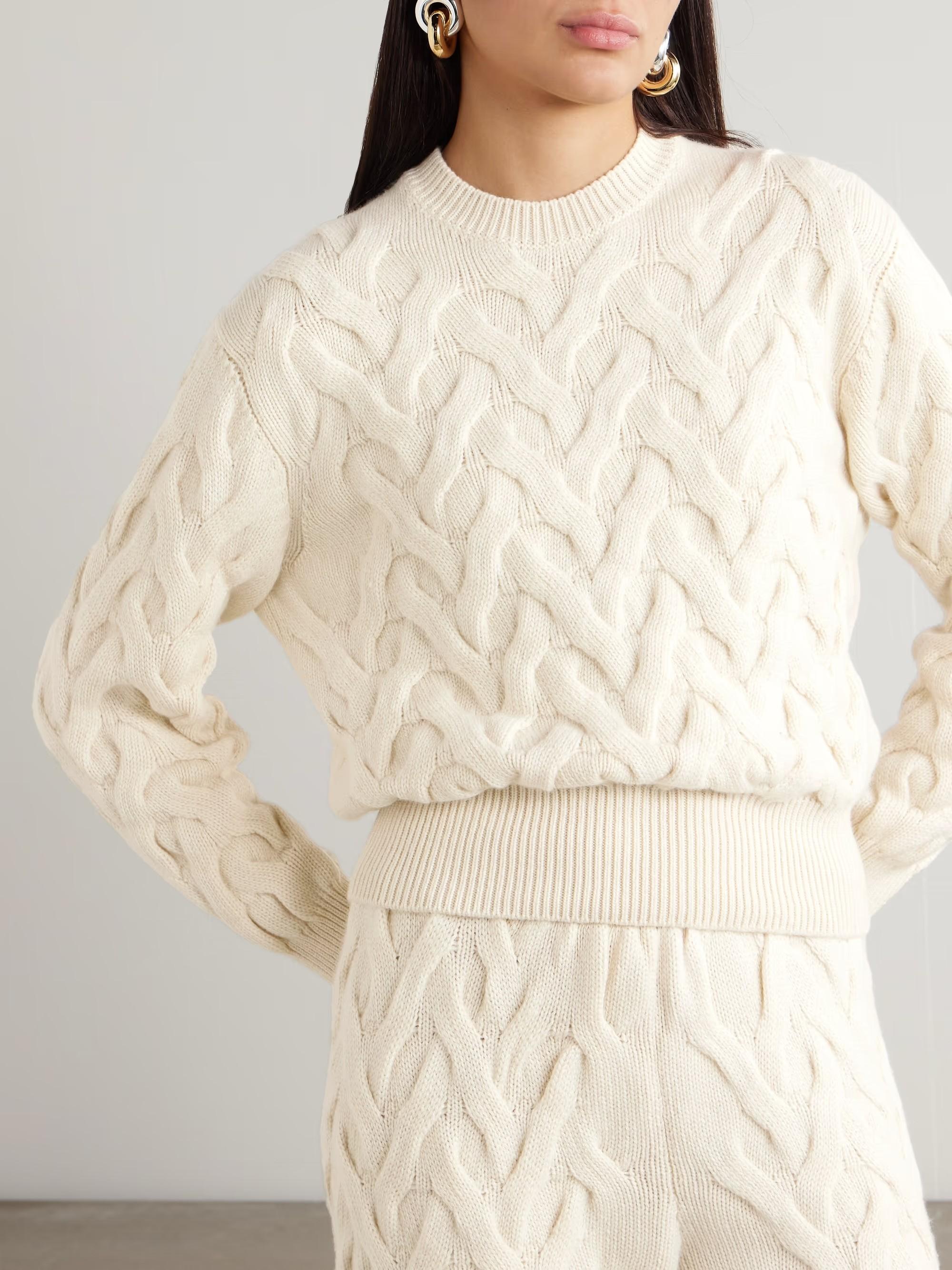LORO PIANA cream cashmere 2024 CABLE KNIT Crewneck Sweater 38 XS For Sale 3