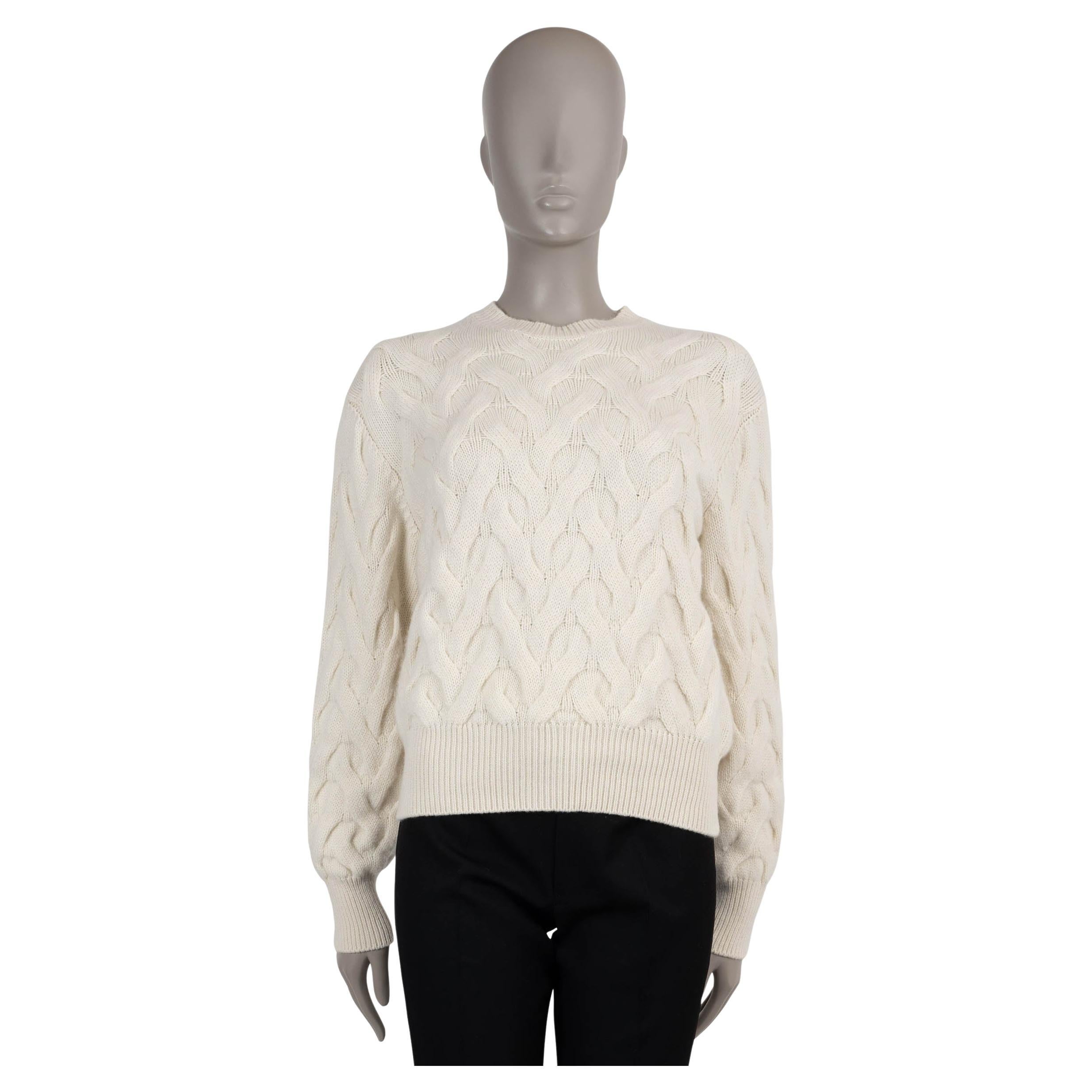 LORO PIANA cream cashmere 2024 CABLE KNIT Crewneck Sweater 38 XS For Sale