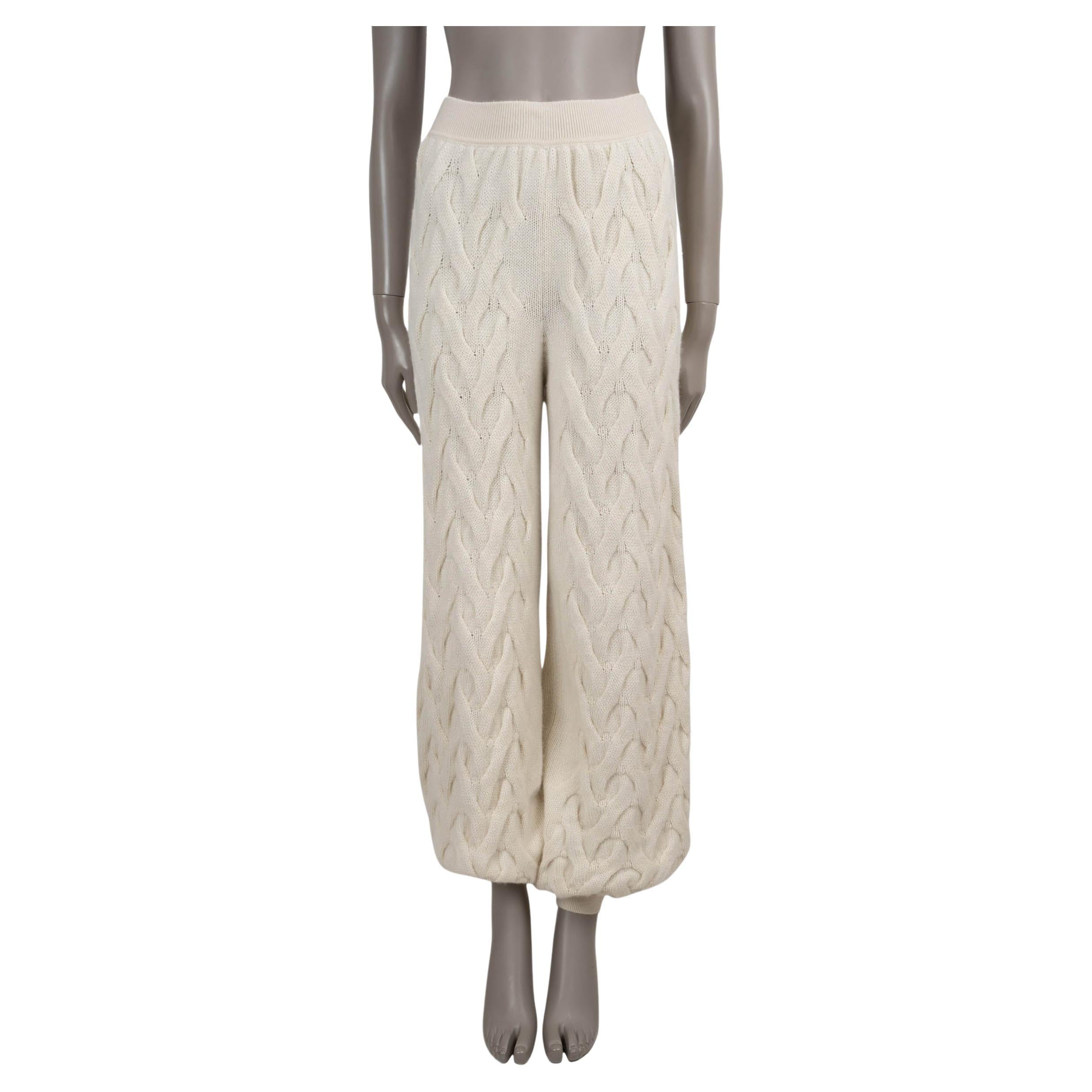 LORO PIANA cream cashmere 2024 CABLE KNIT TRACK Pants S For Sale