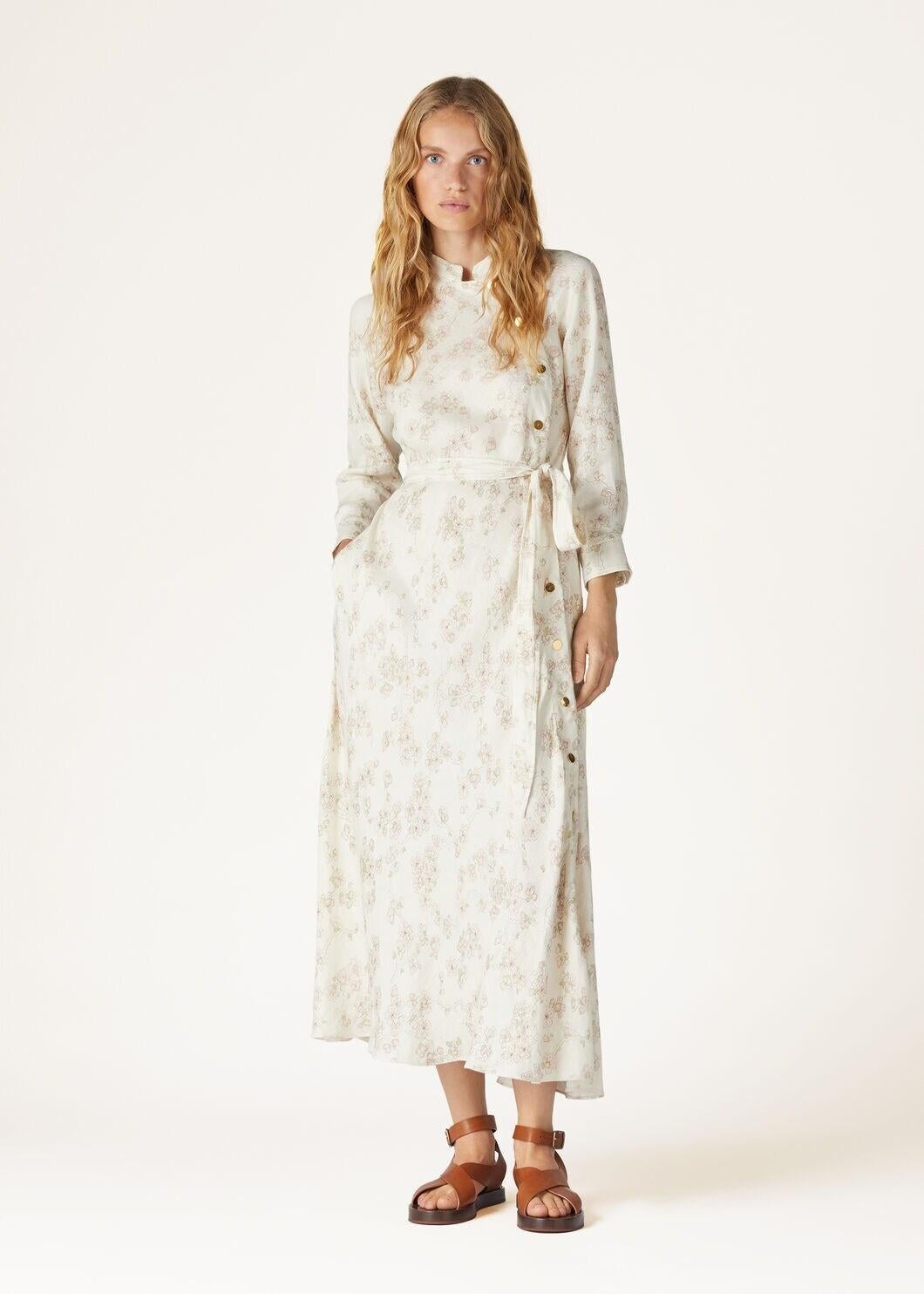 LORO PIANA crema lino 2024 LAIA SHIRT MIDI Abito 42 M 2