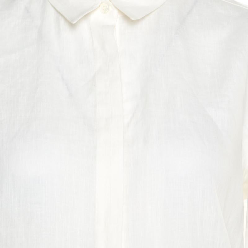 Gray Loro Piana Cream Linen Button Front Long Sleeve Shirt M