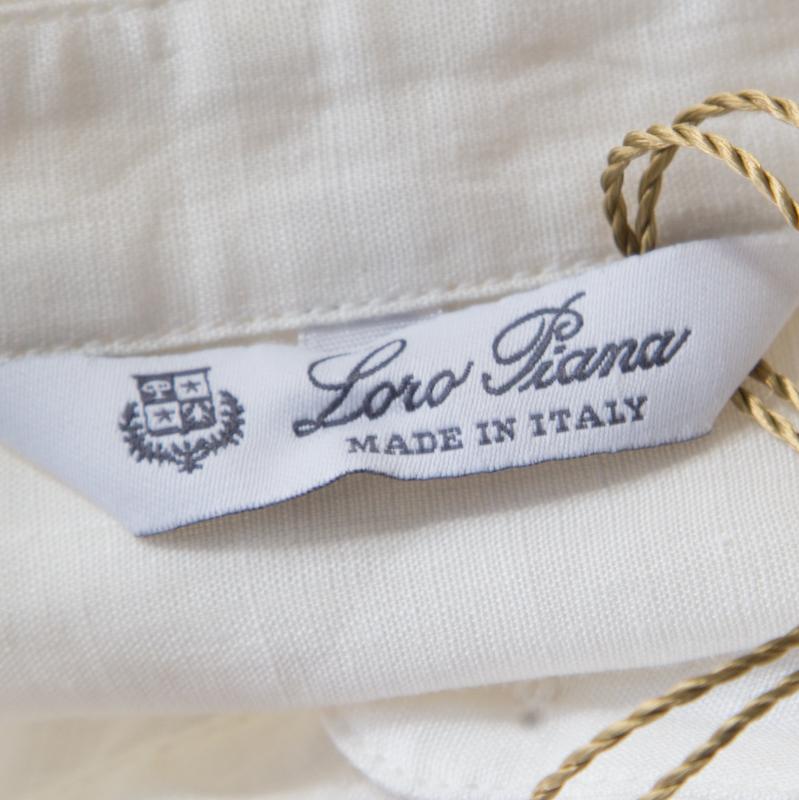 Loro Piana Cream Linen Button Front Long Sleeve Shirt M In Good Condition In Dubai, Al Qouz 2