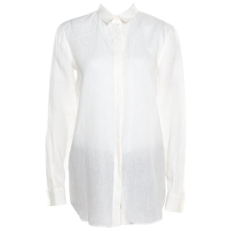 Loro Piana Cream Linen Button Front Long Sleeve Shirt M