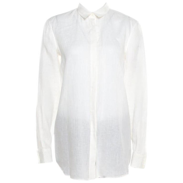 Loro Piana Cream Linen Button Front Long Sleeve Shirt M at 1stDibs