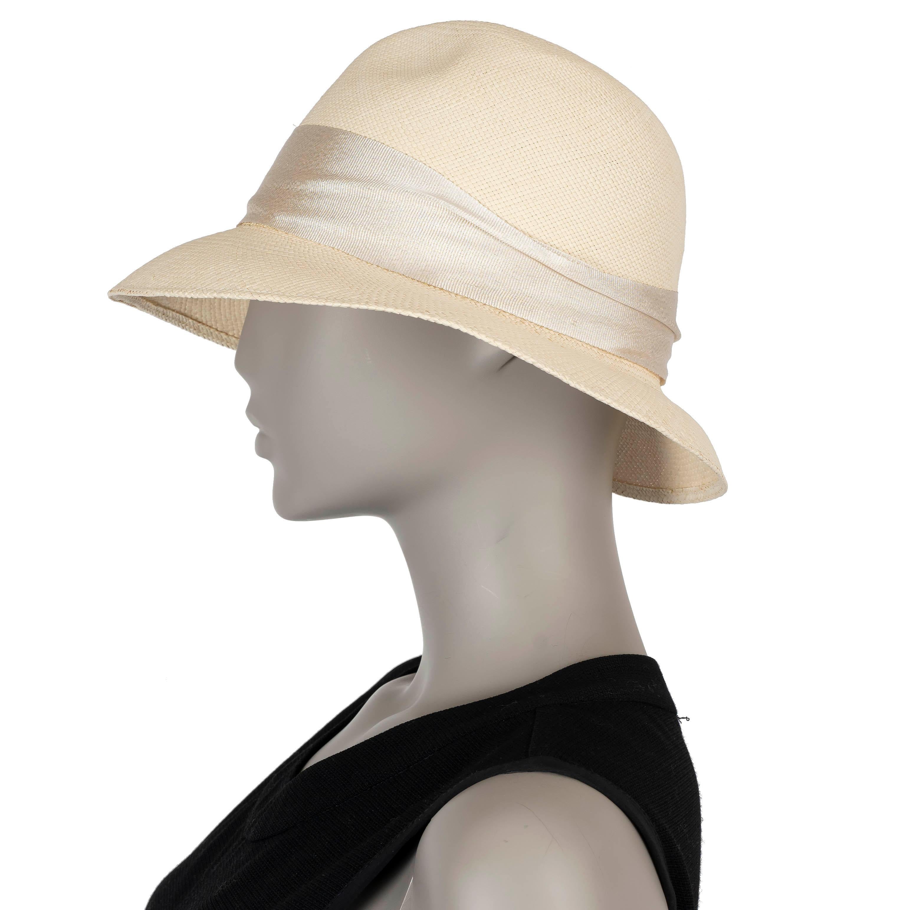 White LORO PIANA cream MIA PANAMA STRAW Hat L For Sale