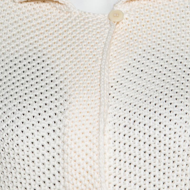 Loro Piana Cream Silk and Cotton Chunky Knit Button Front Cardigan M In Good Condition In Dubai, Al Qouz 2