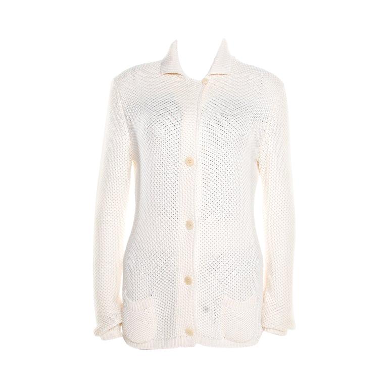 Loro Piana Cream Silk and Cotton Chunky Knit Button Front Cardigan M