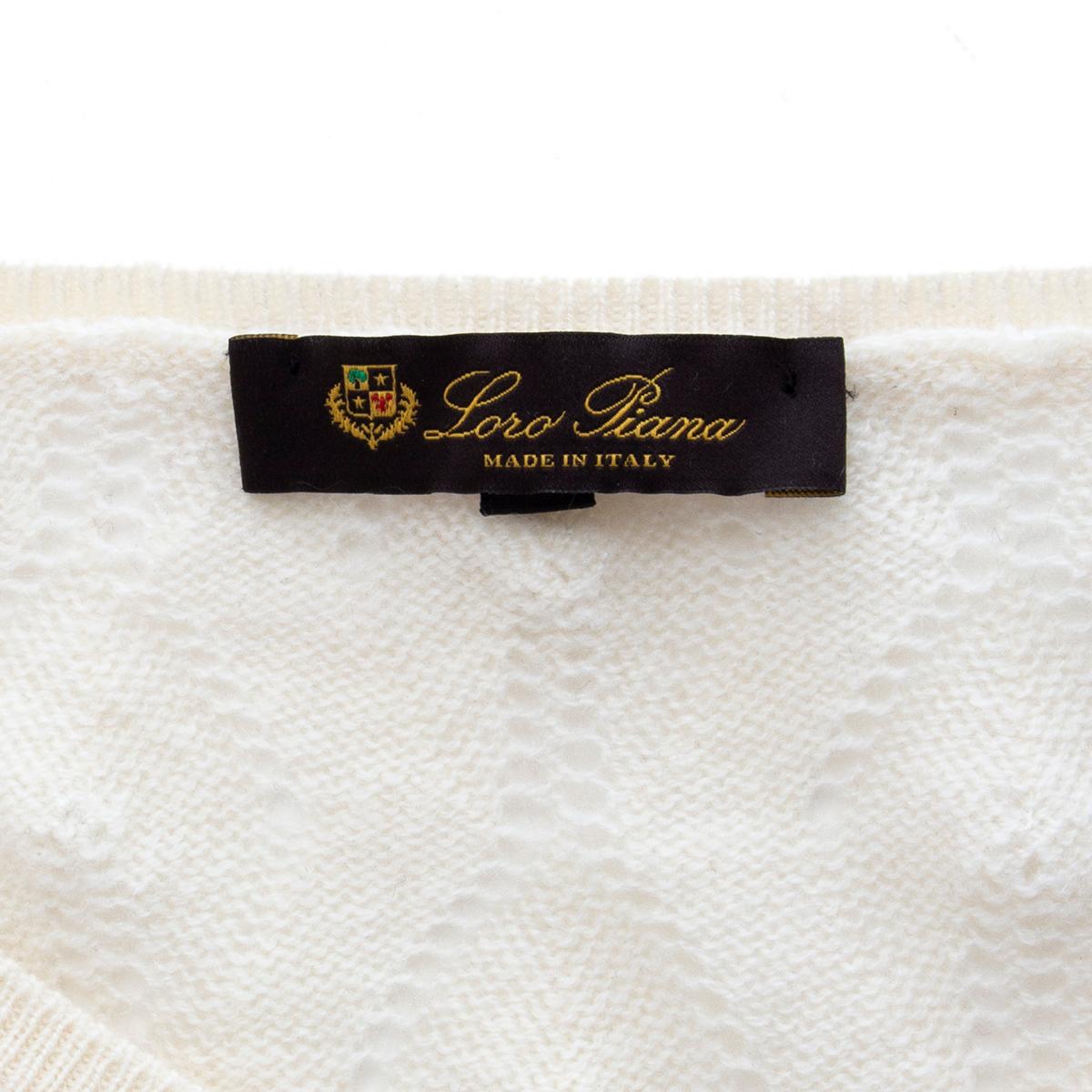 LORO PIANA cream white cashmere EMBELLISHED V-NECK Sweater 44 L 1