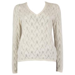 LORO PIANA cream white cashmere EMBELLISHED V-NECK Sweater 44 L LORO PIANA cream white cashmere EMBELLISHED V-NECK Sweater 44 L