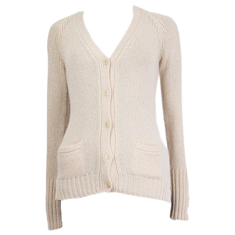 LORO PIANA cream white cashmere V-Neck Cardigan Sweater 38 XS