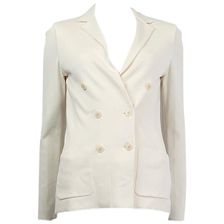 LORO PIANA cream white silk & cotton DOUBLE BREASTED KNIT Blazer Jacket 38 XS For Sale