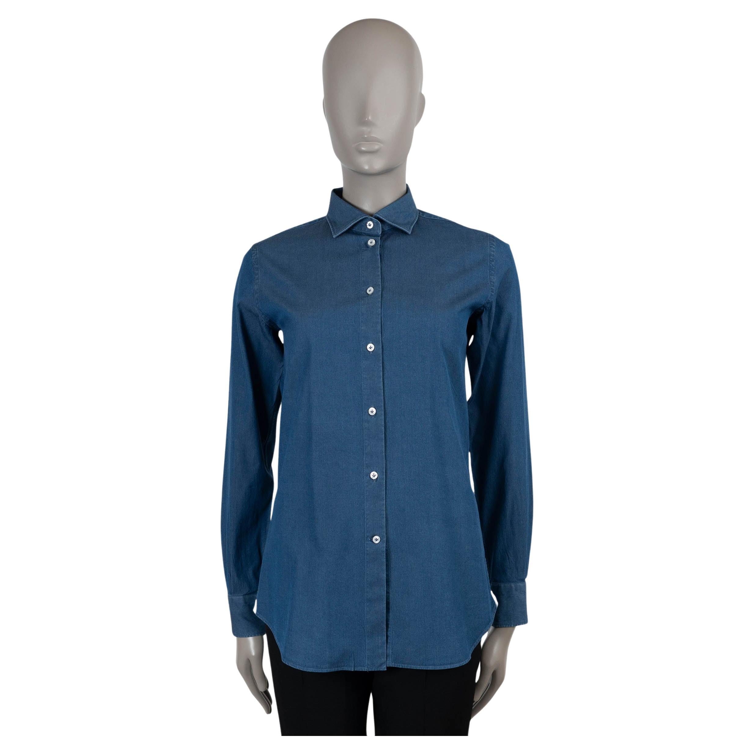 LORO PIANA dark blue 2020 STRETCH CHAMBRAY Button-Up Shirt 42 M For Sale