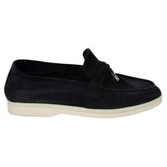 LORO PIANA dark blue suede SUMMER CHARMS WALK Loafers Shoes 38