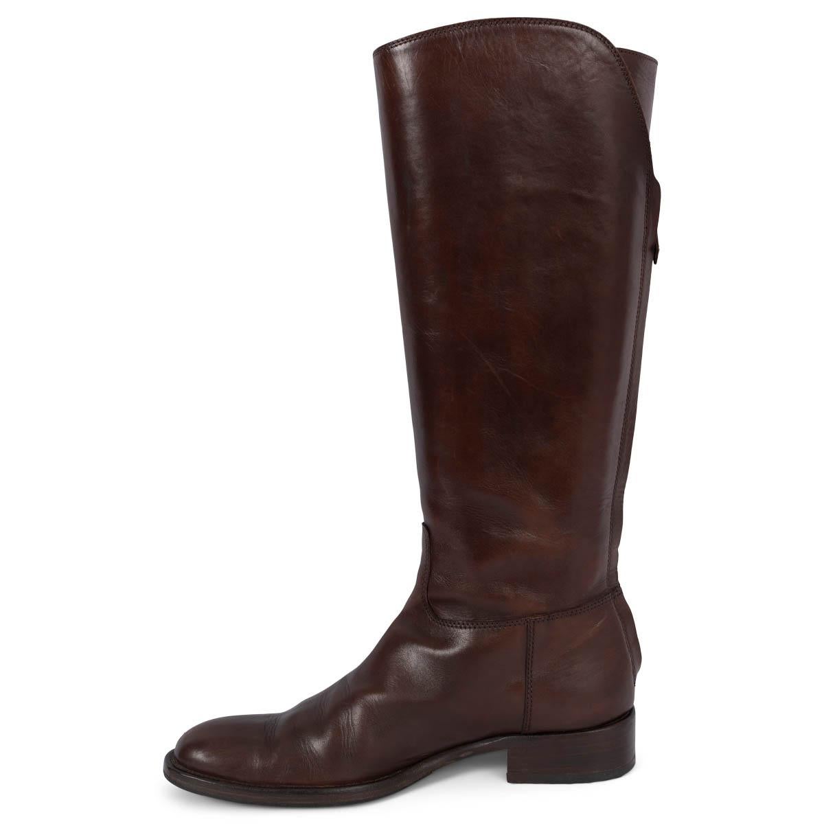LORO PIANA dunkelbraunes Leder WELLINGTON RIDING Stiefel Schuhe 37.5 fit 38 (Schwarz) im Angebot